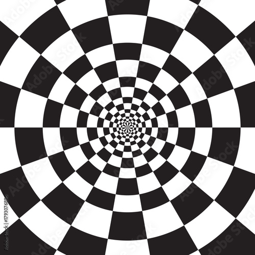black and white squares forming a circle optical illusion
