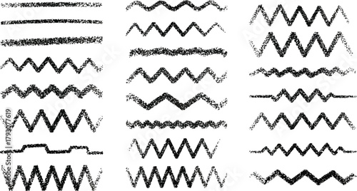 Rough Texture Lines and Zigzags, Chalk Grunge Style Isolated on Transparent Background