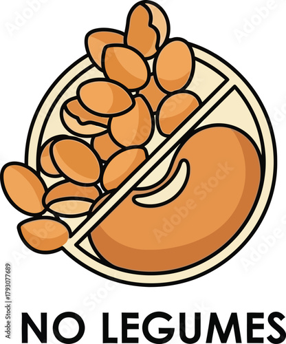 Round No Legumes Sign with Split Pea and Beans on White Background