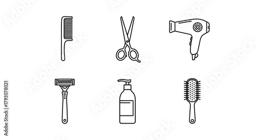 Collection of grooming and hairstyling tools for personal care and beauty.