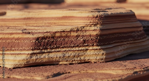 Fototapeta Naklejka Na Ścianę i Meble -  Layered Sedimentary Rock Formation in Desert Landscape with Warm Earth Tones
