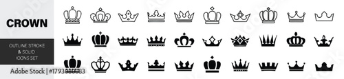 crown, icon, symbol, royal, king, queen, monarch, royalty, crest, emblem, heraldry, design, graphic, illustration, vector, outline, stroke, solid, set, collection, element, shape, simple, modern, abst
