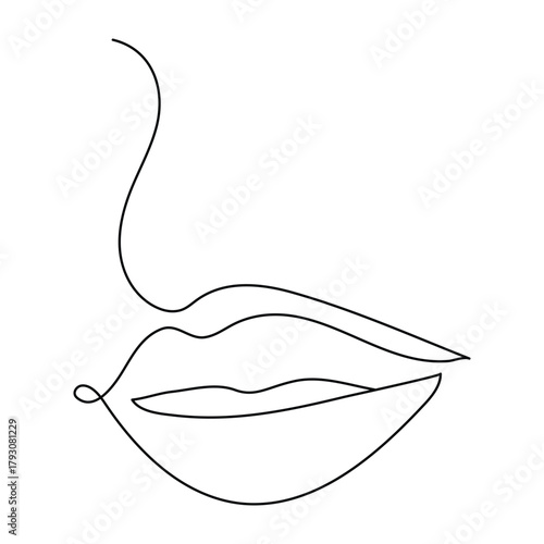 Continuous line drawing. Beautiful Woman s lips logo. Pastel soft color outline vector illustration. Concept for logo, card, banner, poster, flyer One continuous line drawing of mouth and lips. 