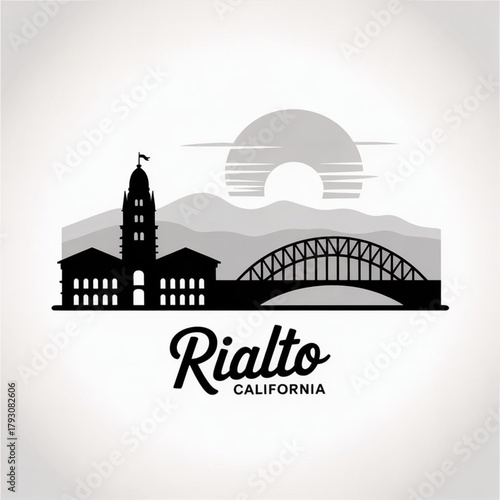‎Rialto Skyline Silhouette — A Southern California Inland City Vector Illustration