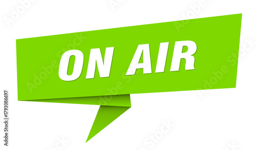 on air banner. on air speech bubble, label, sticker, sign template