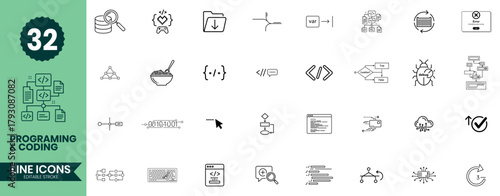 Programming and Coding Line Icons Set. Developer and Software Outline Vector Icons