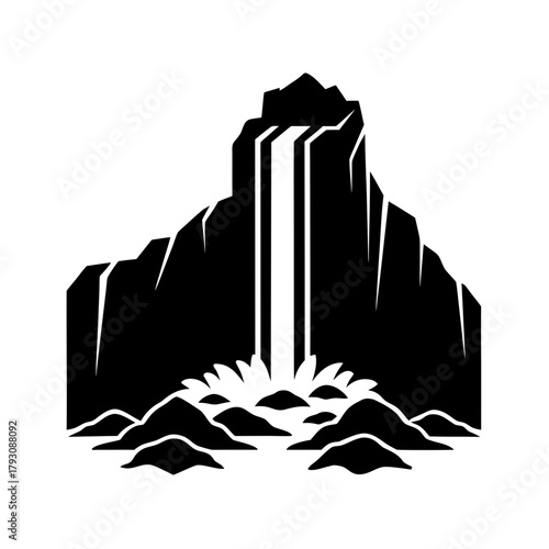 a cascading waterfall between rocks vector art