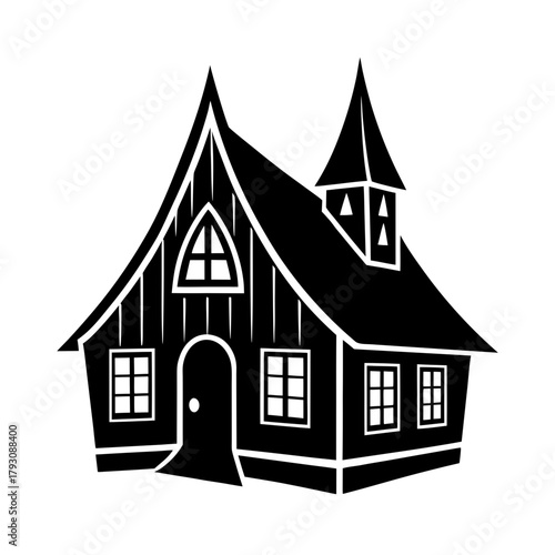 a house with a pointed roof vector art illustration.