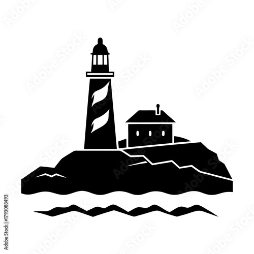 a lone lighthouse on a rocky coast vector art