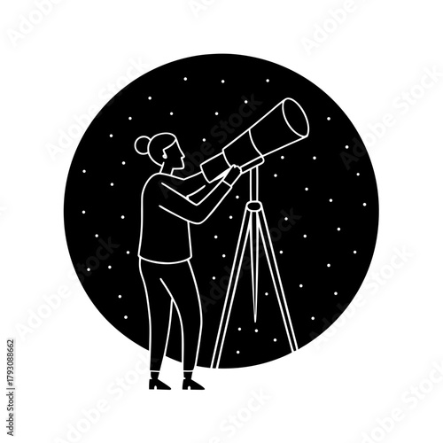 person stargazing with a telescope vector art