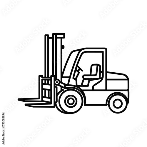 Simple line drawing of a forklift truck isolated on a