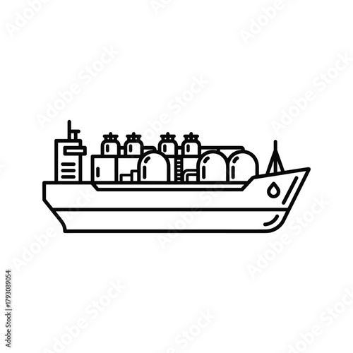Outline illustration of a cargo ship carrying large tanks on deck