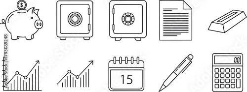 Finance and banking icons in minimal line style