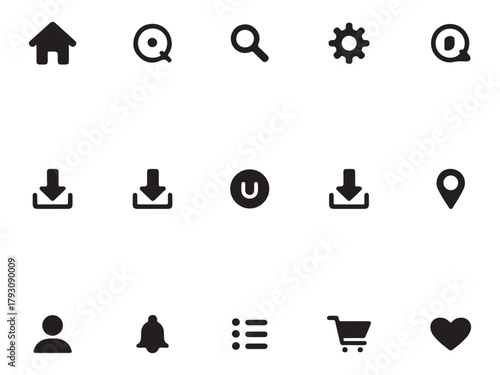 UI/UX Navigation Icon Set – Home Search Setting Download Upload