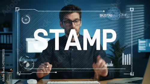 Creating a Digital Stamp Effect A Man Interacting with a Futuristic Interface
