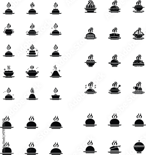 set of black silhouettes of food