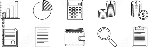 Finance and accounting icons in minimal line art