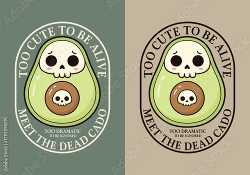 Vintage College Style Avocado Skeleton Badge Print for T-Shirts and Stickers.