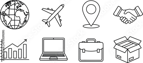 Global trade and business icons for presentations