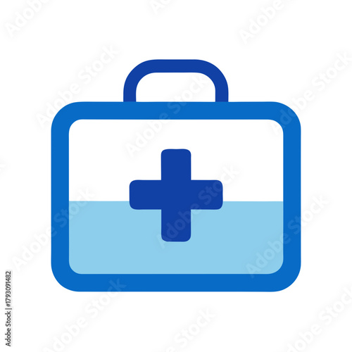 Blue medical cross first aid kit icon isolated on white background