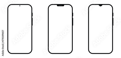 Premium Realistic Smartphone Mockup Collection with Black Frame, Elegant Minimal Slim Device Design, Isolated Vector Template for Modern Technology, UI UX Display, and Digital Product Presentation