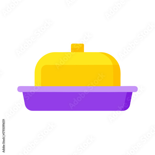 Yellow butter dish with purple base isolated on white background