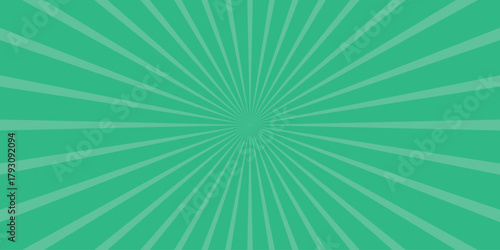 A vibrant teal green background features a radial burst pattern with lighter teal lines emanating from a central point creating a dynamic sunburst effect perfect for graphic design and retro themes