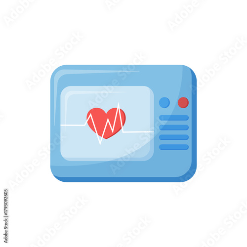 Medical cardio monitor isolated on transparent background. Cardio monitor with heart. Medical treatment and therapy. Medical tools. Single item. Cartoon flat style. Simple icon.  Vector illustration.