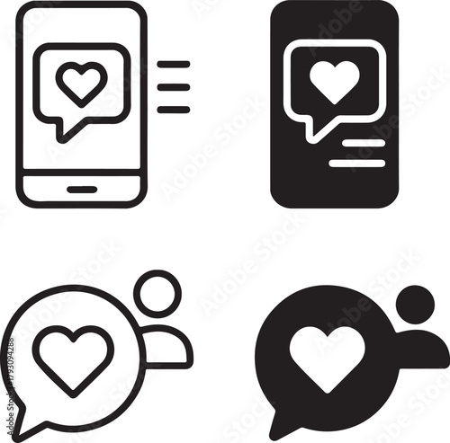 Isolated Social Media Post black vector icon set, social media post icons, communication feed mobile design, solid black outline filled minimal thin stroke, online engagement content symbols