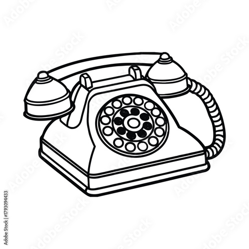Silhouette of rotary dial telephone isolated on a white background