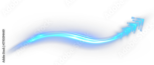 Фотография Glowing blue curved speed arrows with dynamic neon light trail.