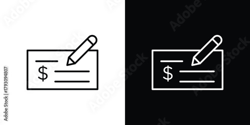 Money check icon outline and linear vector. outline icon and illustration