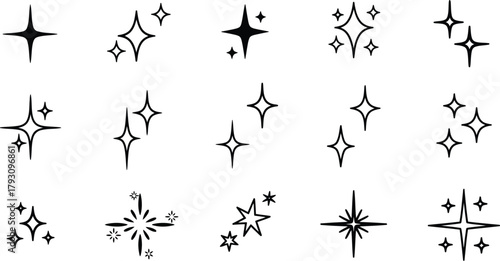 Sparkling Star Collection, Twinkling Star Shapes, Outline Star Icons, Celebration Elements