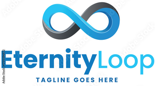 infinity logo for company, A logo featuring a blue and gray infinity symbol above the words eternityloop with a tagline below it