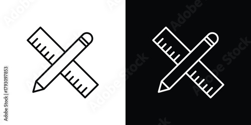 Pencil and ruler icon outline and linear vector. outline icon and illustration