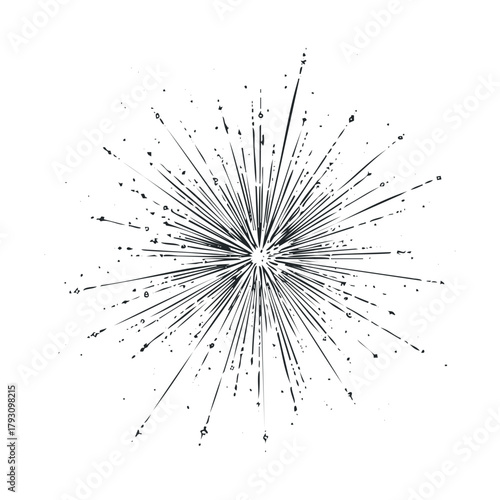 Radiant burst of light with dynamic rays spreading outward.Vector hand draw