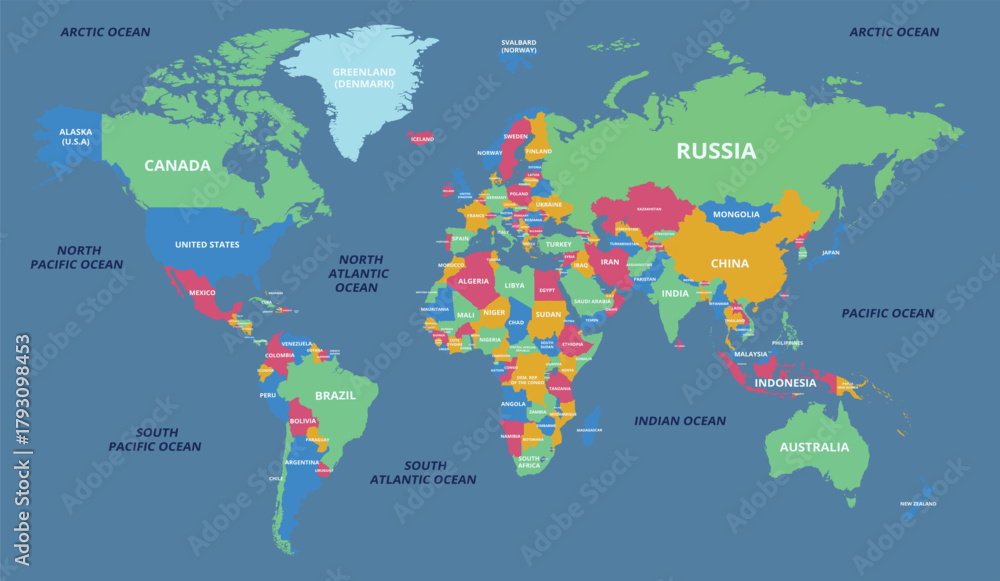 Fototapeta premium world map with all state and countries names on white background