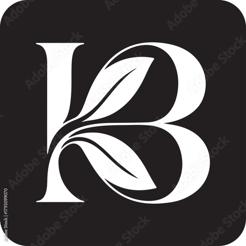 Elegant kb monogram logo with leaves, a blend of nature and sophistication