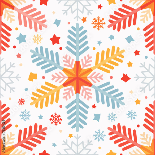 Festive Snowflake Pattern Design A Colorful Christmas Ornament, Repeating Seamlessly for Holiday Cheer