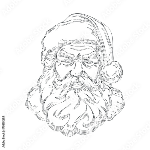 Classic Santa Claus portrait for holiday design and decoration.Vector hand draw