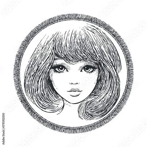 Elegant female portrait with stylish hair design for art projects.Vector hand draw