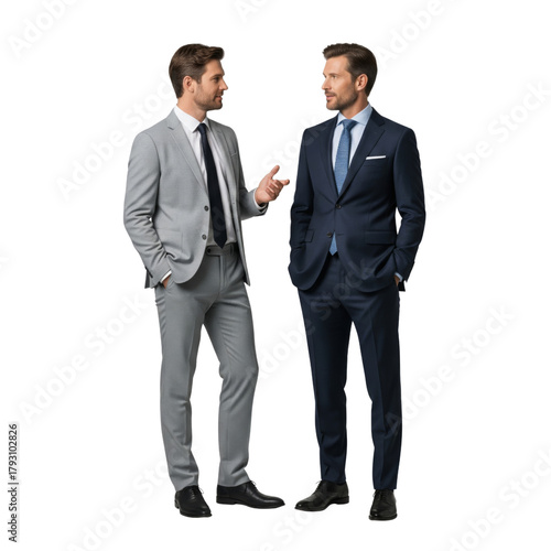 Two businessmen talking together isolated on white