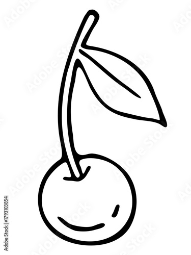 Vector doodle hand drawn cherry leaf stem food fruit berry clip art ink fineliner pen