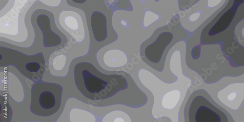 Organic abstract contour map pattern in grayscale with subtle purple outlines defining irregular shapes and fluid forms for a unique background
