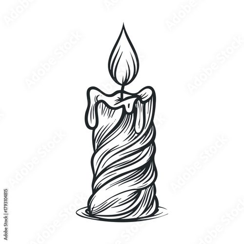 Twisted candle with dripping wax for cozy ambiance and decor.Vector hand draw