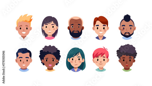 Diverse Avatar Collection: A vibrant collection of diverse avatars representing a wide range of ethnicities and hairstyles. Perfect for user profiles, website design, and more.