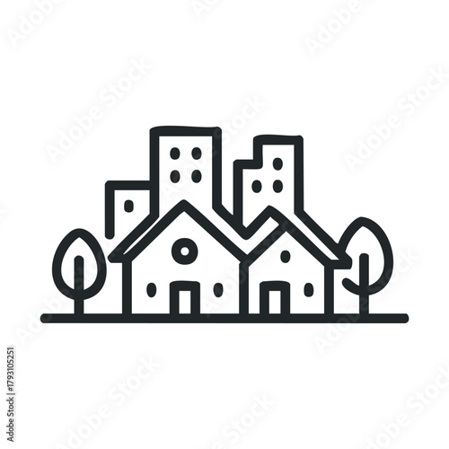 Urban landscape with houses and trees for design projects.Vector 