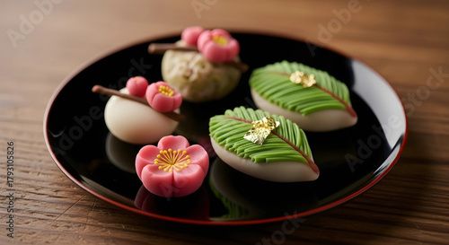 Wallpaper Mural 日本の美：お正月を彩る雅な和菓子と金箔のクローズアップ写真 Torontodigital.ca