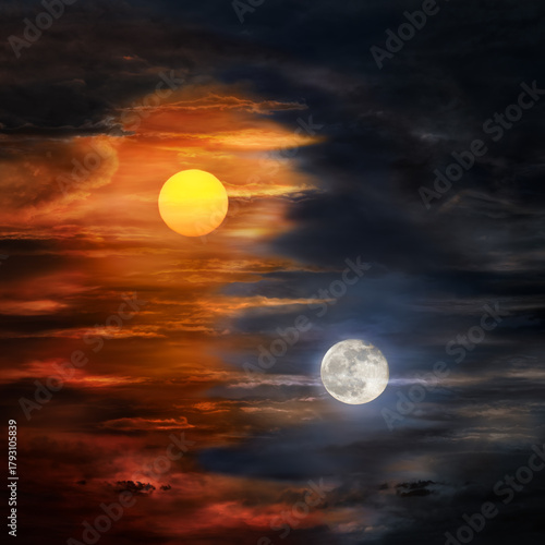 Sun and Moon Yin Yang Symbol in the Sky