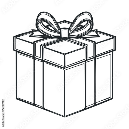 Gift box with ribbon for celebration and gifting events.Vector hand draw